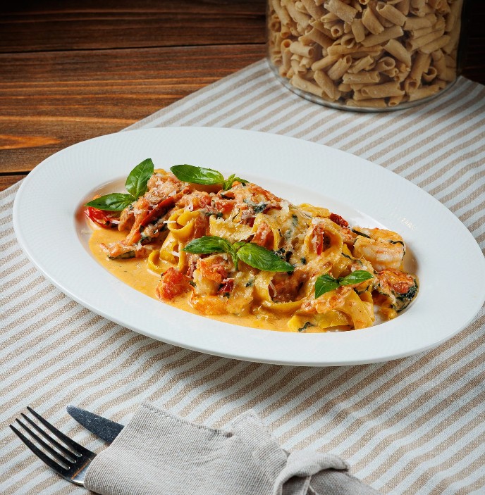 Тальятелле с тигровыми креветками