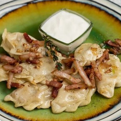 Вареники с картофелем, обжарен. с салом