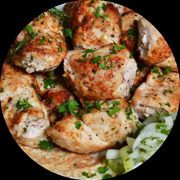 1 кг шашлыка из мякоти кур. бедрышек