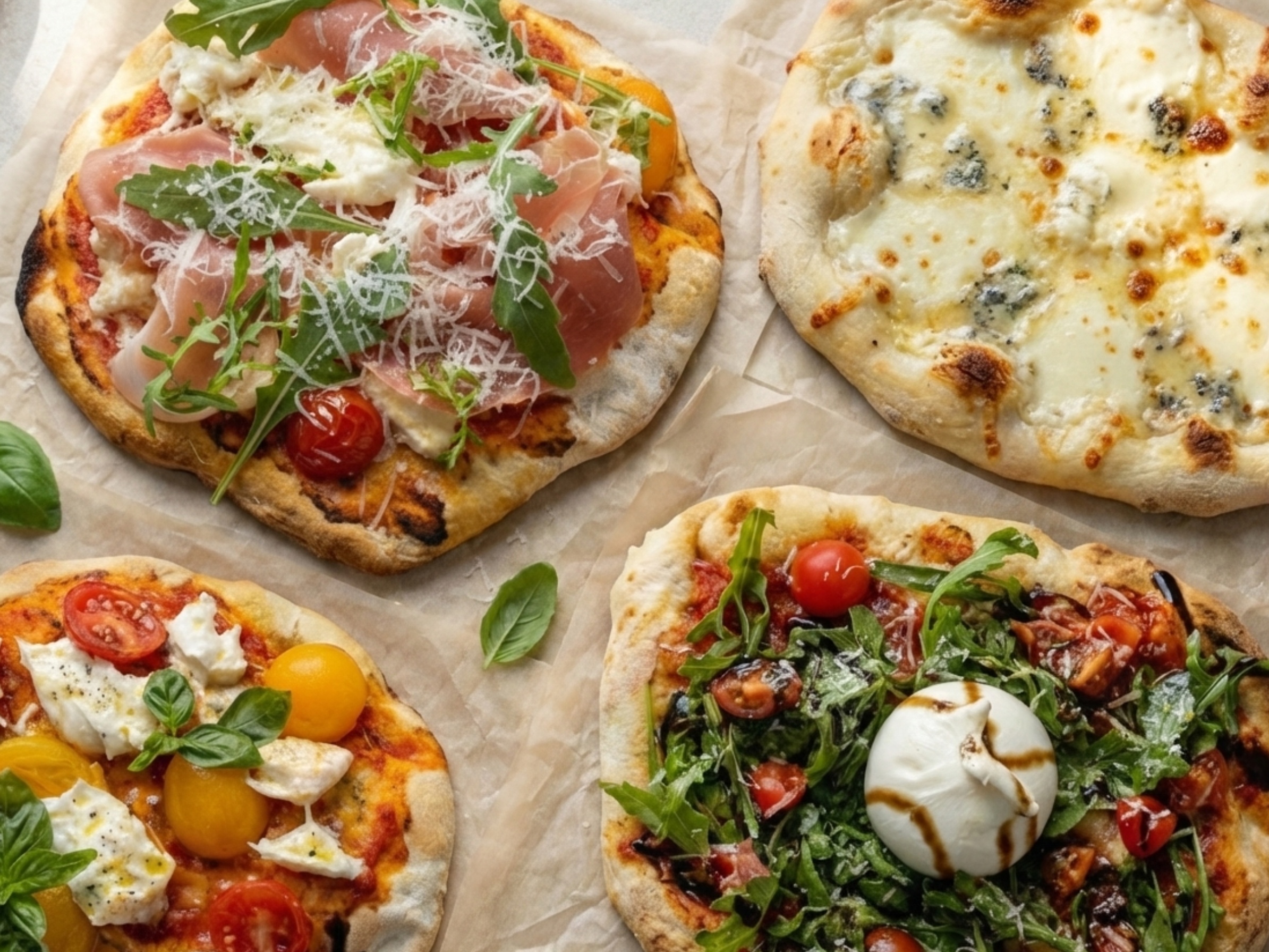 Комбо четыре легенды (Пицца Парма 25 см + Пицца с бурратой + Маргарита + 5 сыров)