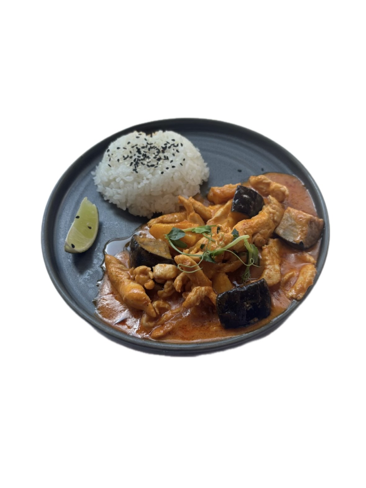 Курочка карри с ананасом и баклажанами