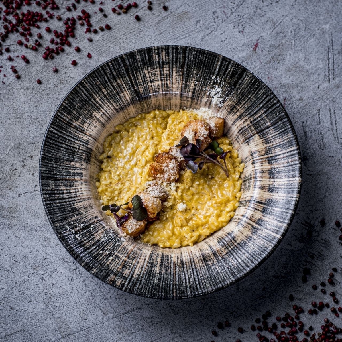 *Ризотто с гребешком и креветками