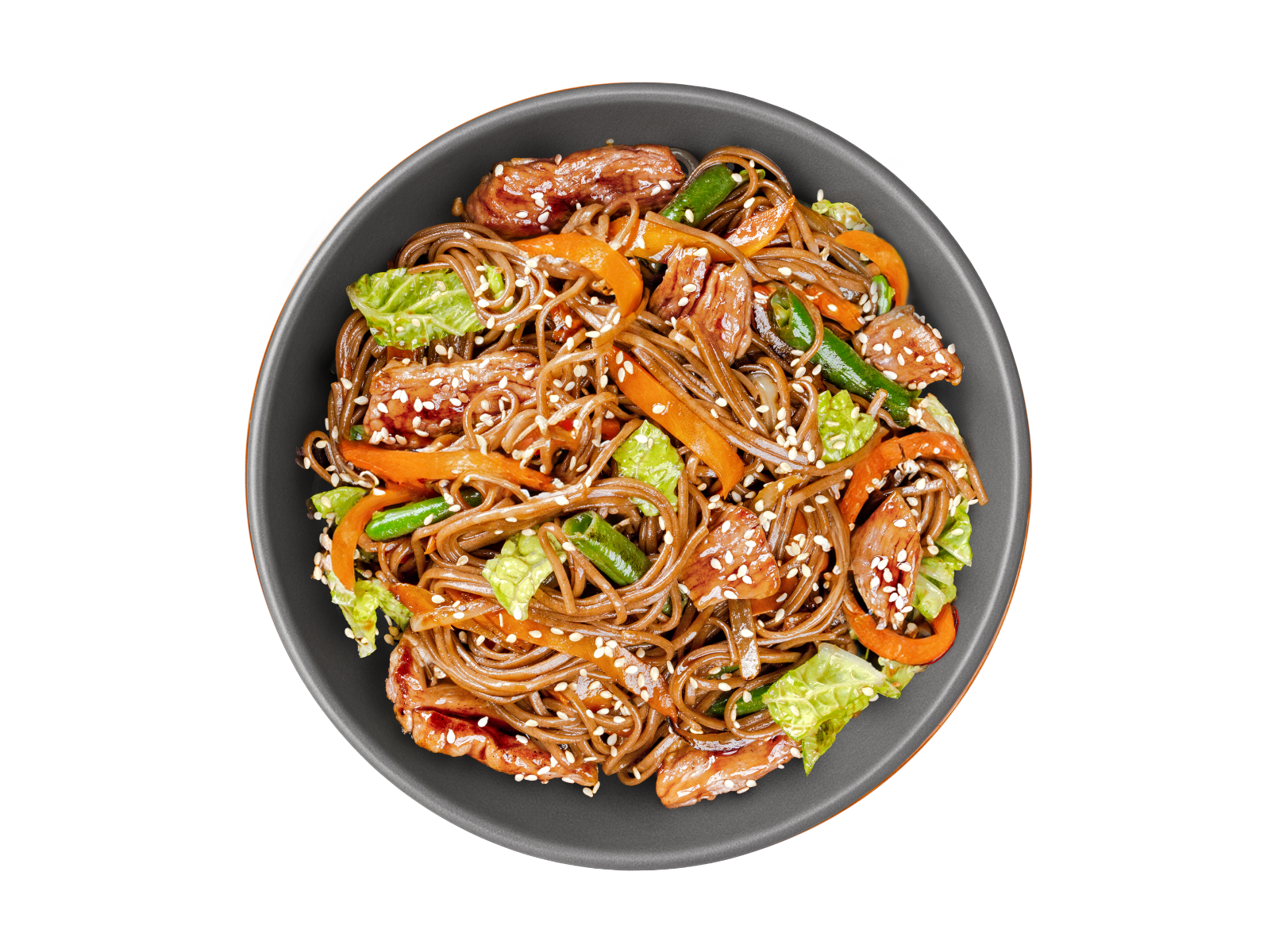 Свинина в терияки-соусе с гречневой лапшой