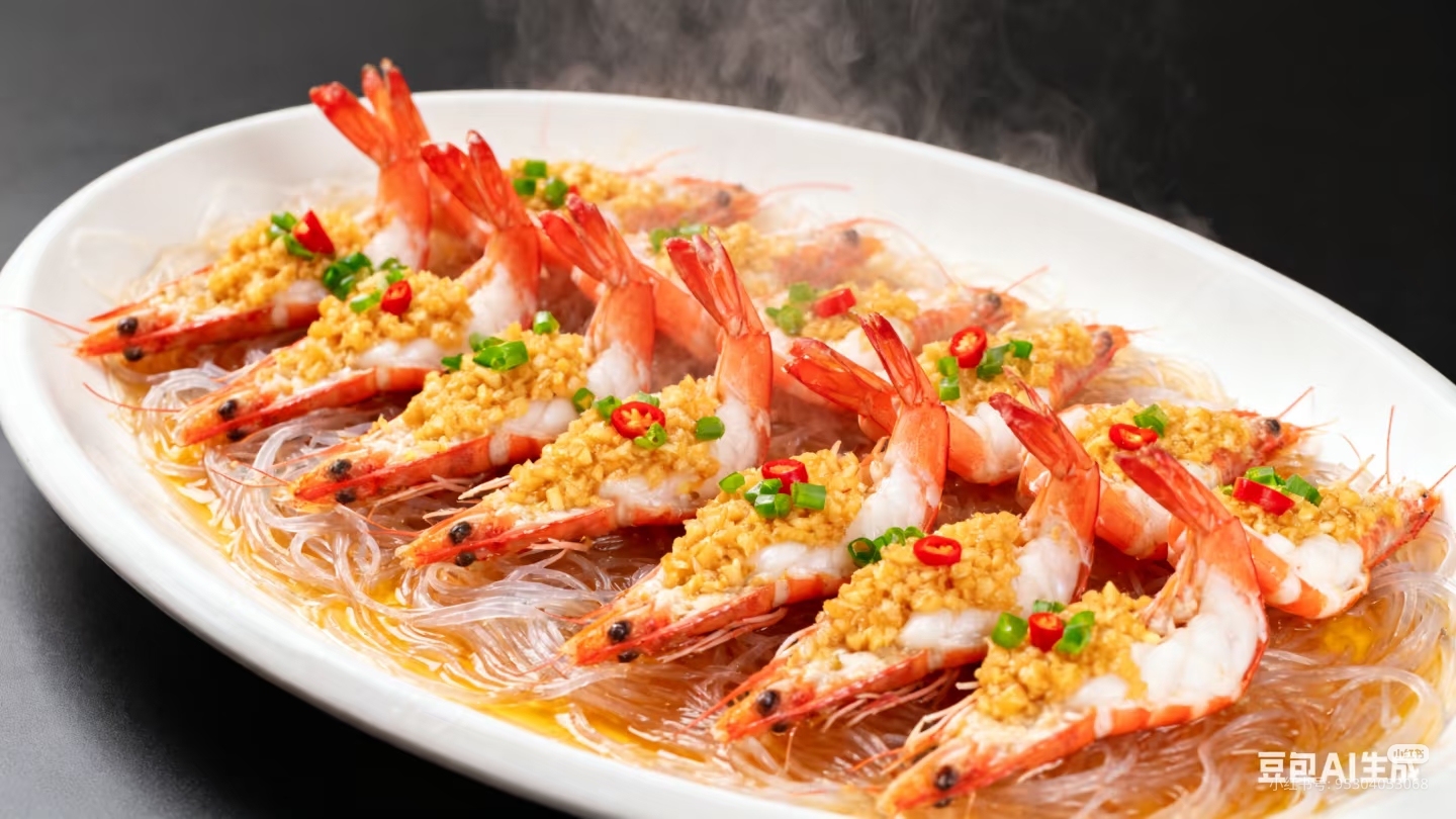 H-42 蒜蓉粉丝蒸虾 Паровая вермишель с чесноком и креветками.