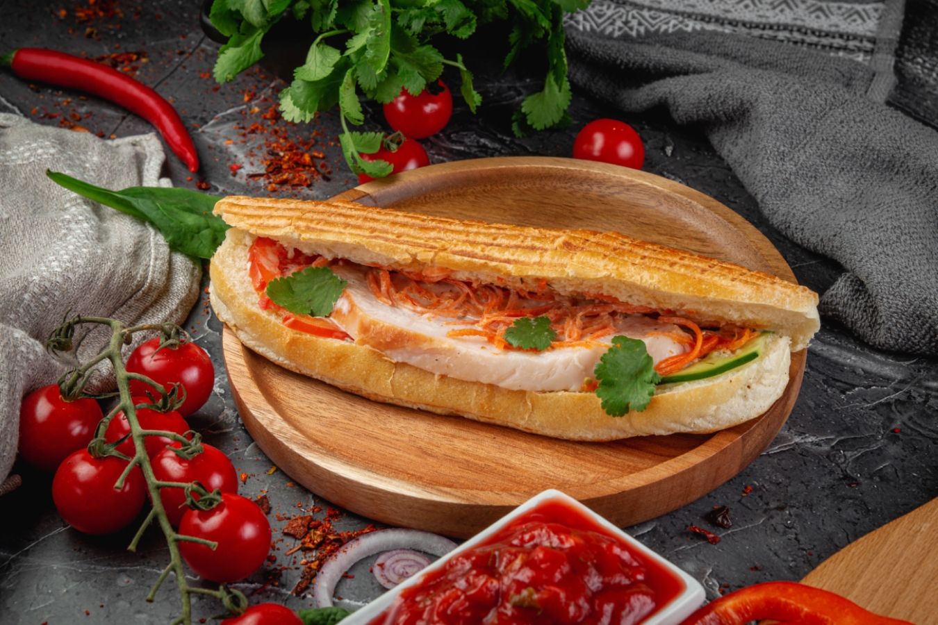 Булка с копчёной куриной грудкой