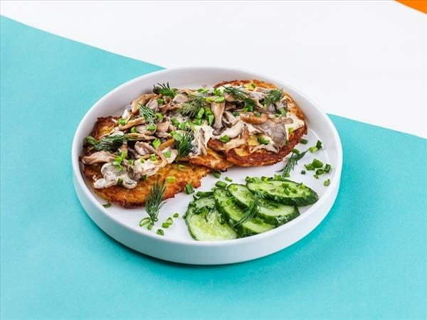 Драники с говядиной,шампиньонами и вешенками