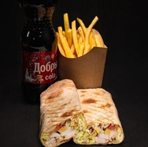 Шаурма с фри, фри, Кола