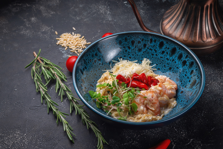 Паста ризони с креветкой