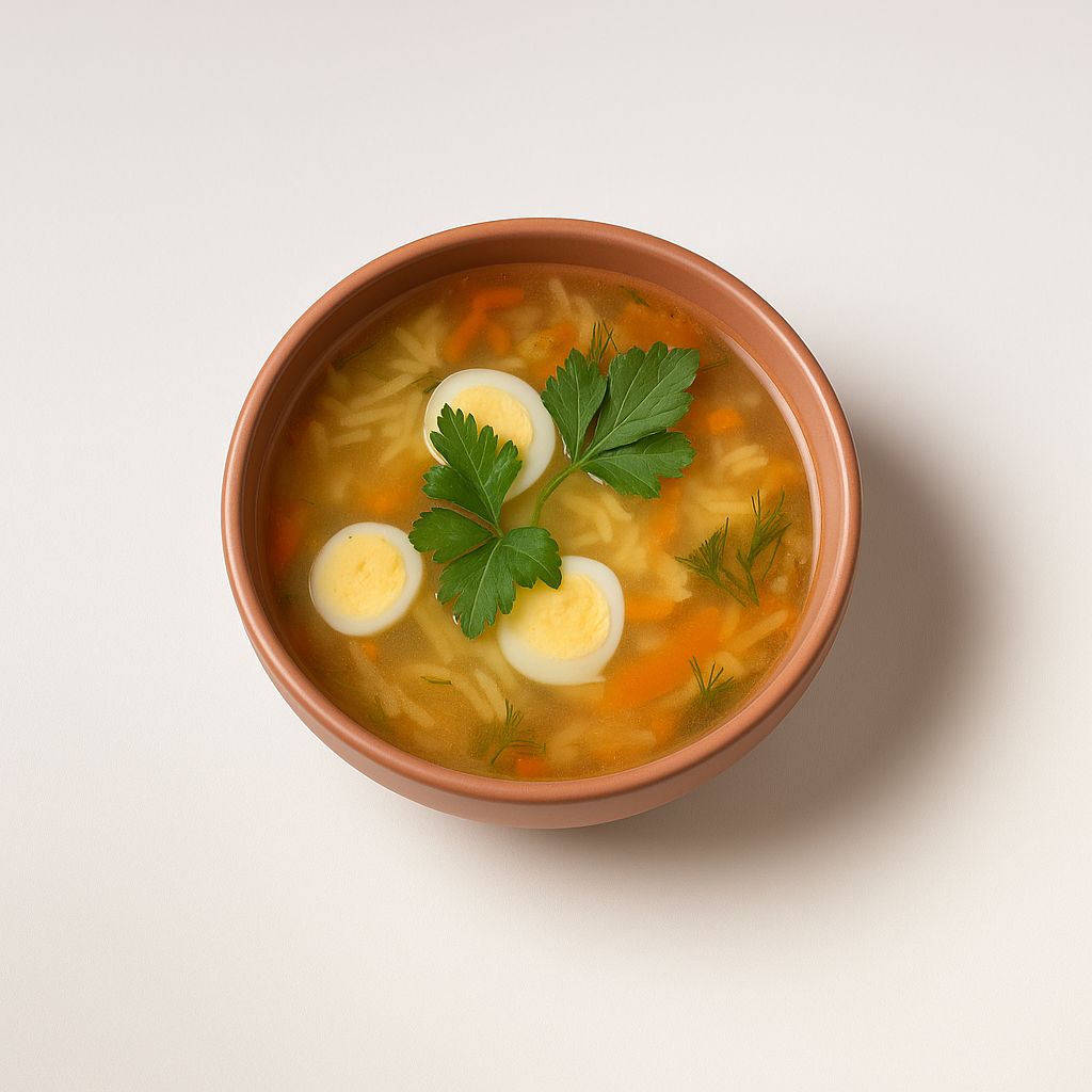 Куриный бульон с лапшой с яйцом