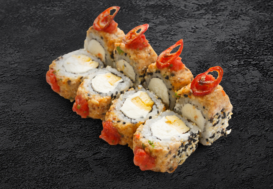 Ролл запеченный с угрем и спайси соусом