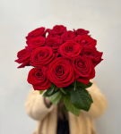 Букет красных роз из 15 шт, красивый букет роз 50 см, букет живых цветов, Россия