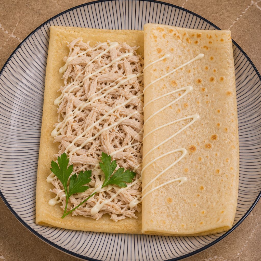 Блин Свинина, грибы, соус сливочный