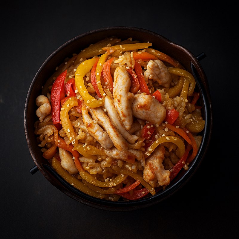 Тяхан с курицей и овощами