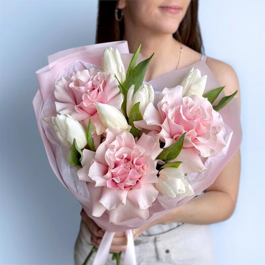 Стильный нежный букет французские розы 