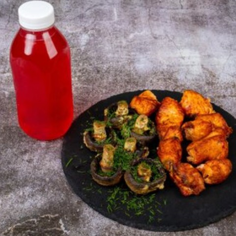 Шашлык из филе курицы + грибы + морс