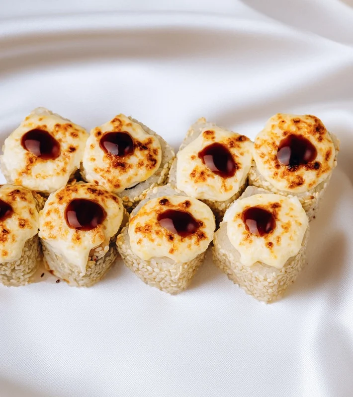 Запеченный ролл с крабом в кунжуте