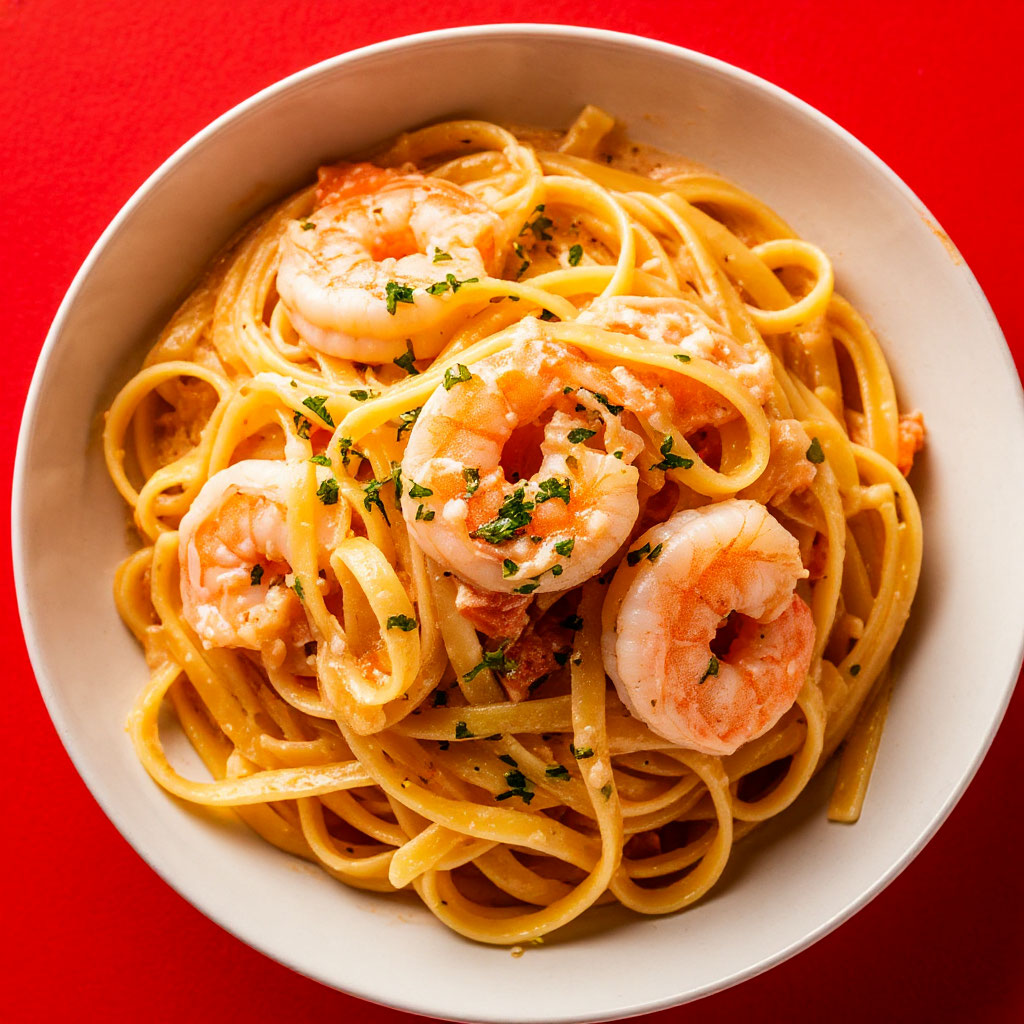 Паста с семгой и креветками 