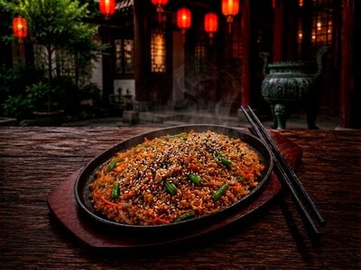 Жареный рис с овощами