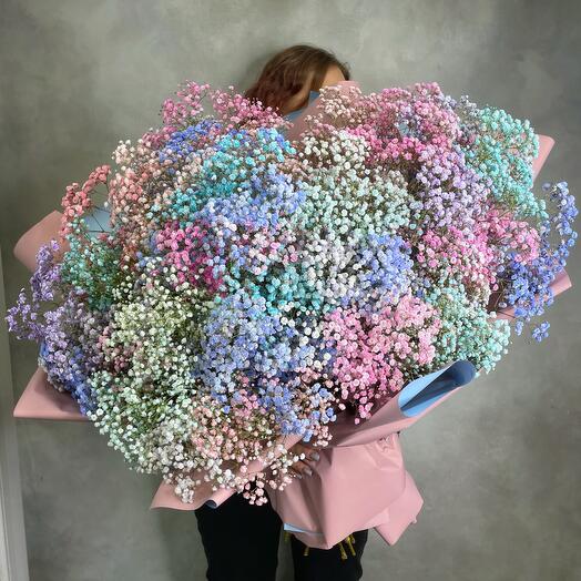 Огромный букет 51 разноцветная гипсофила