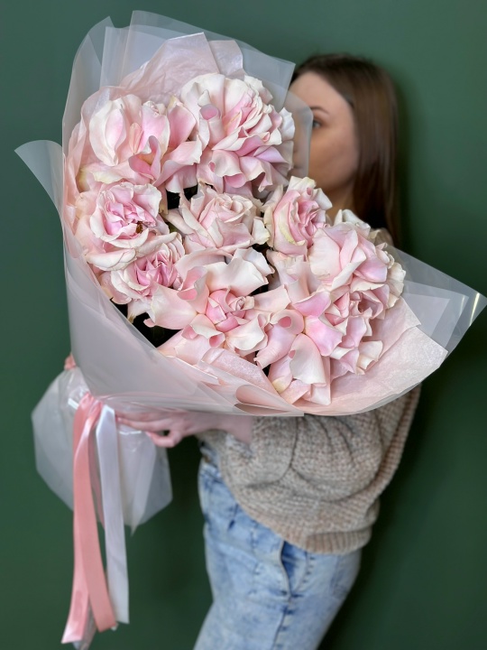 Монобукет из французских розовых роз в упаковке 9 штук