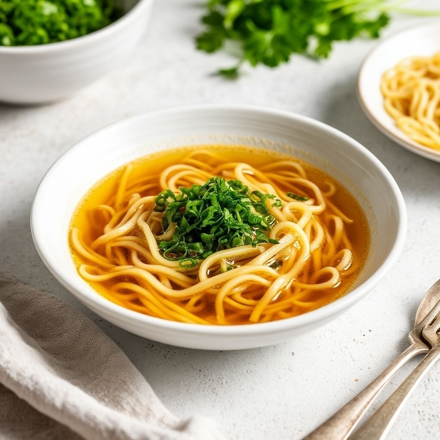 Суп-лапша с запеченным куриным окороком