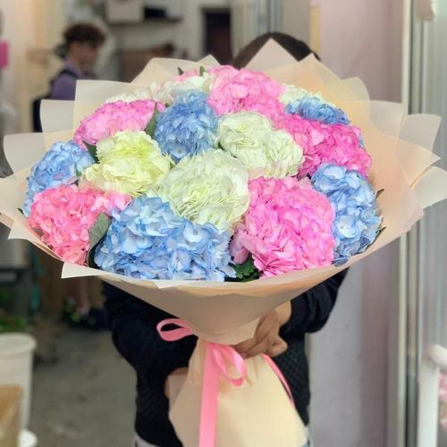 Огромный букет сортовых гортензий