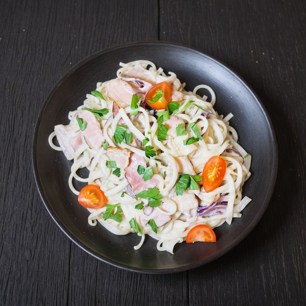 Сливочный удон с беконом и сыром