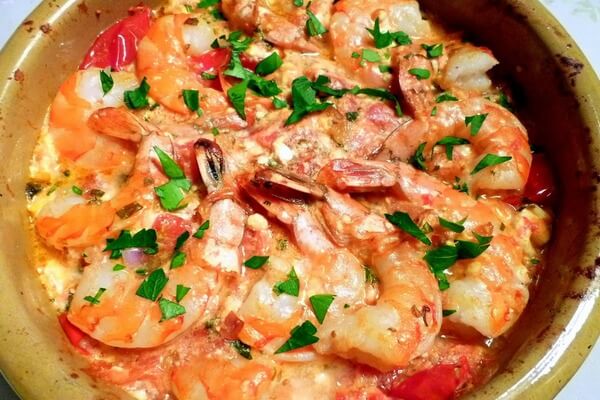 Креветки Саганаки