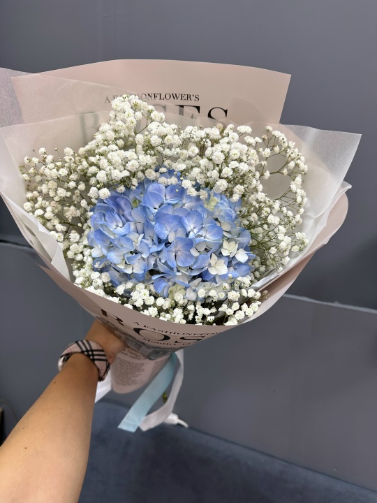 Букетик из гортензии с гипсофилой