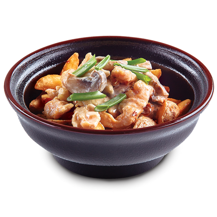 Картофельные дольки с курицей и грибами