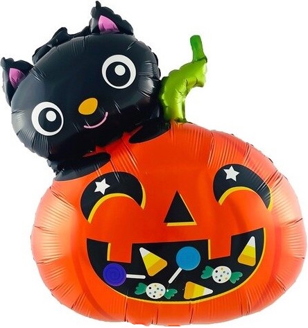 Шар (26''/66 см) Фигура, Котенок с тыквой