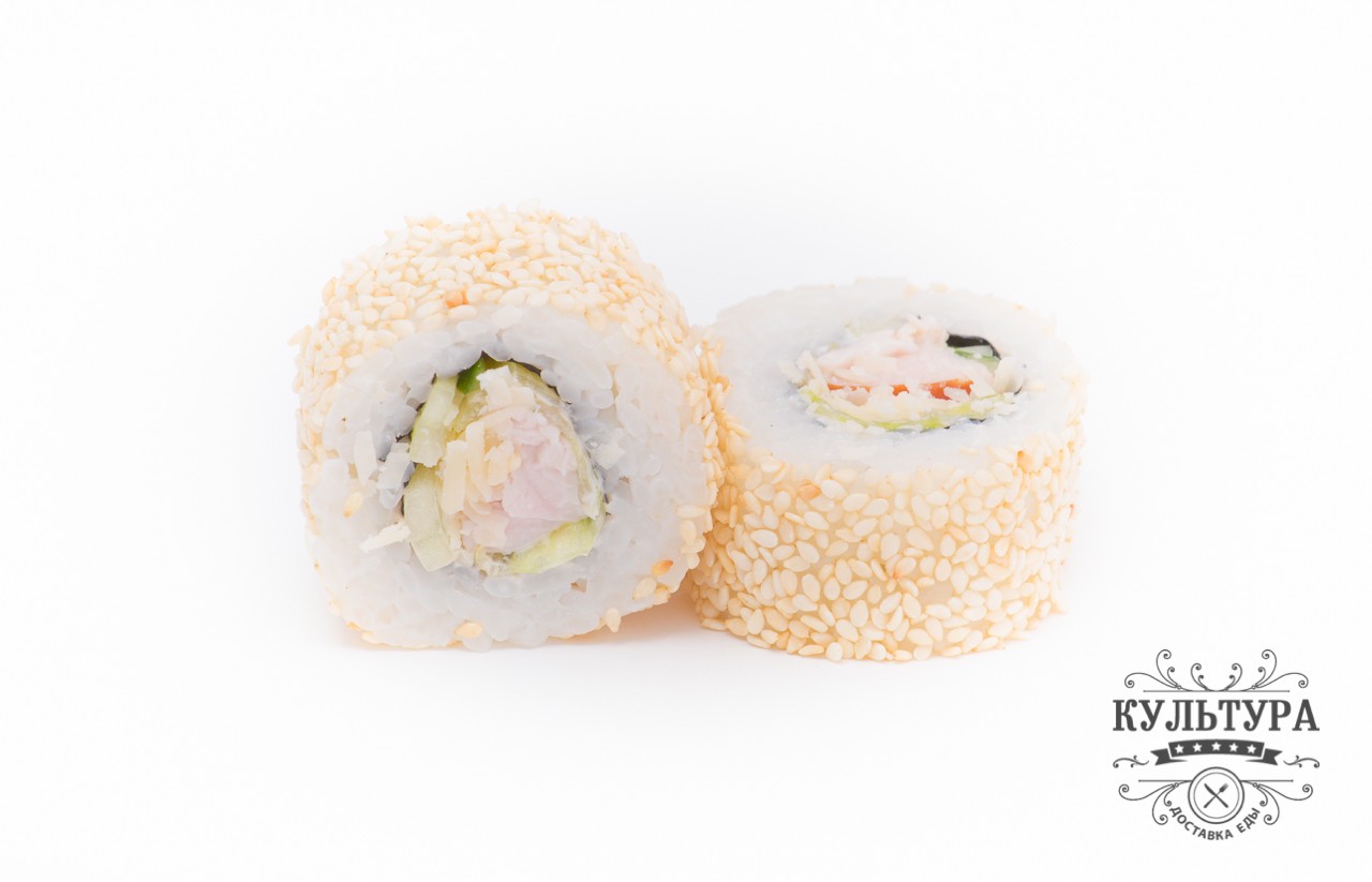 Ролл Цезарь в кунжуте с креветкой