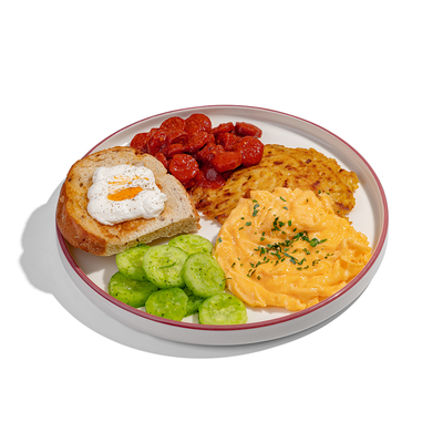 Большой завтрак Здрасте с колбасками и скремблом (соус гуакамоле)