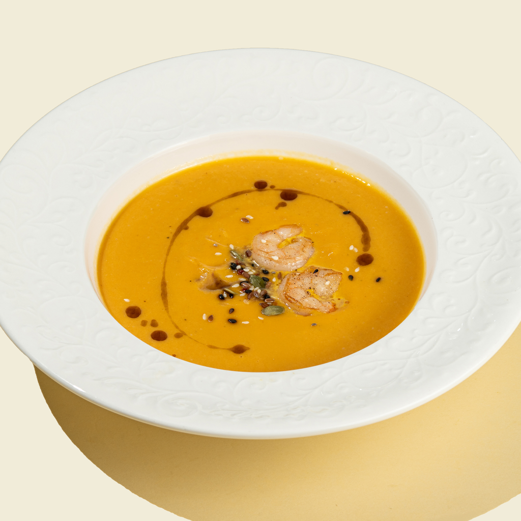 Тыквенный крем-суп с креветками