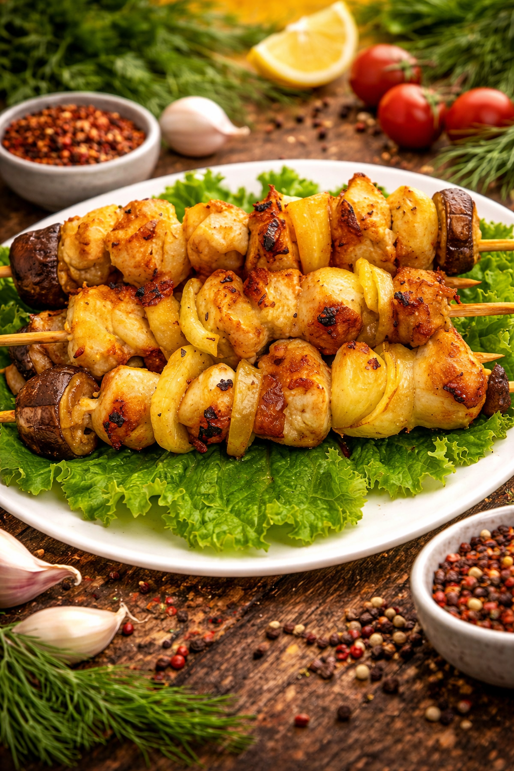 Куриная грудка на шпажках с овощами