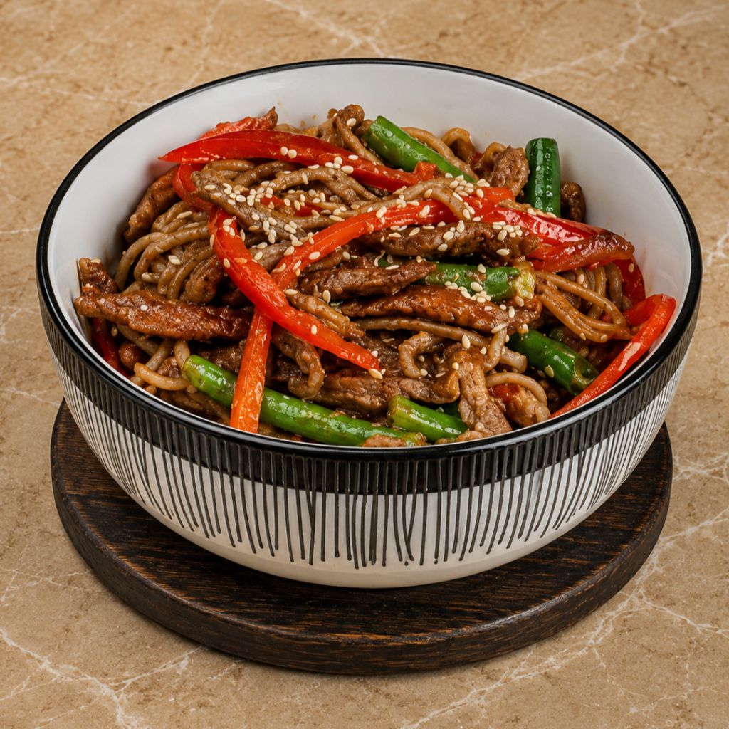 Wok с говядиной и овощами
