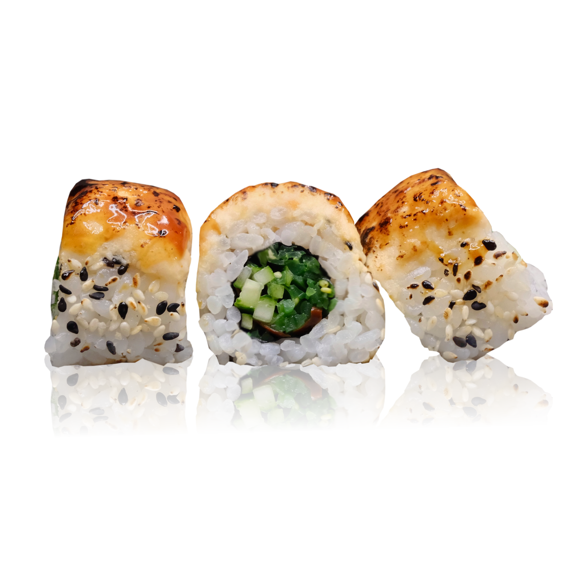 Ролл со сливочным лососем и зелеными овощами