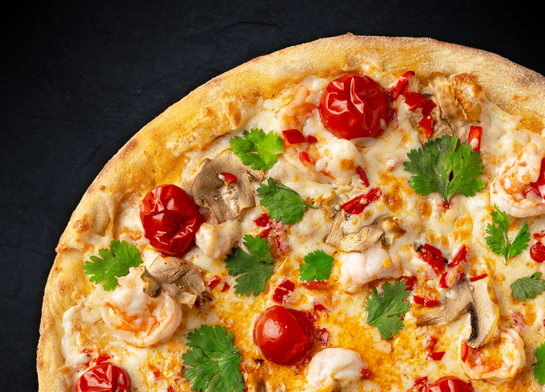 Том ям с креветками 30 см (тонкое тесто)