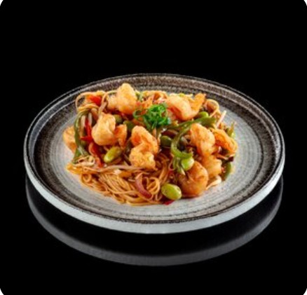 Лапша с креветками карри