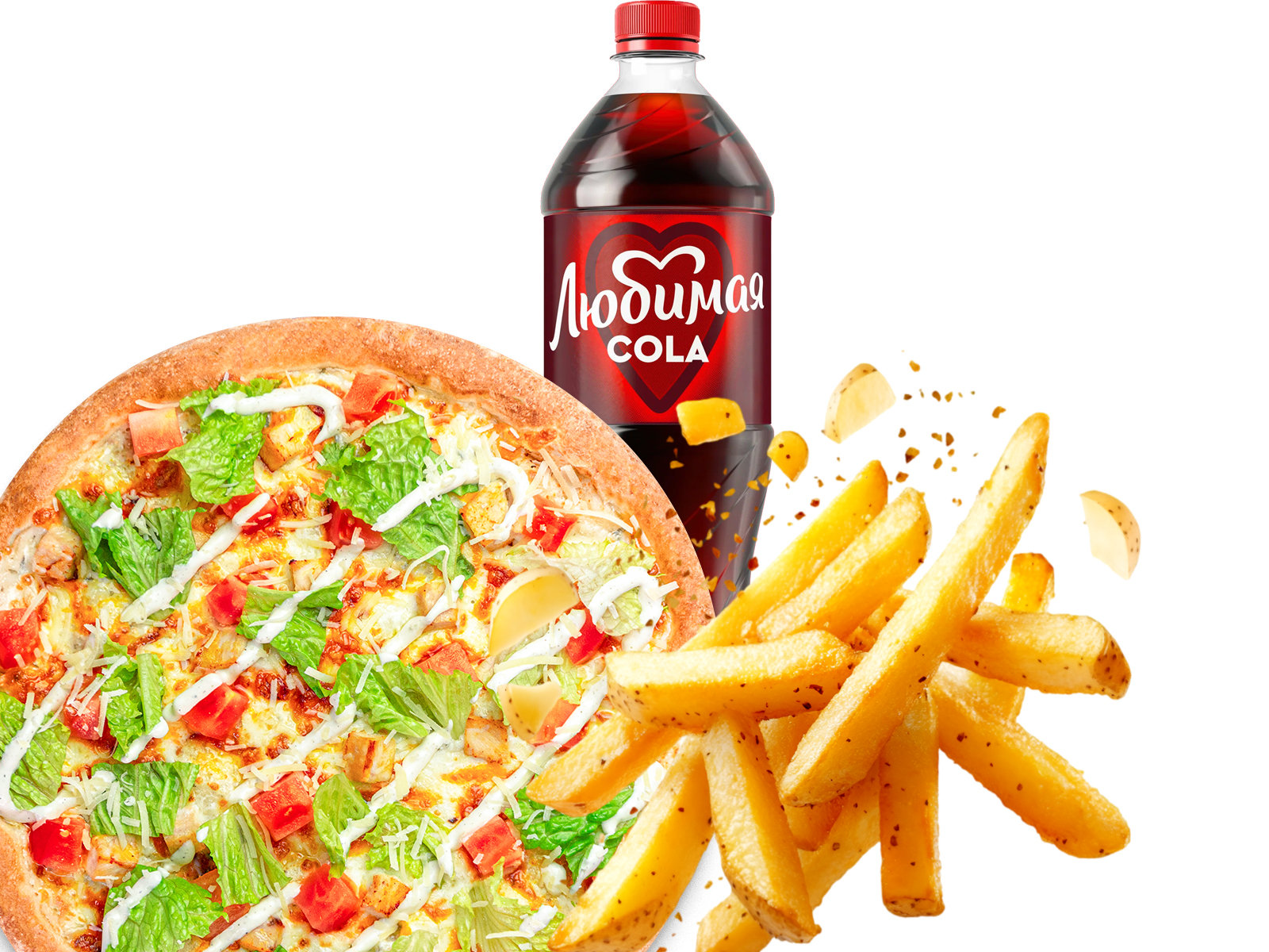 Комбо Пицца цезарь +кола +фри