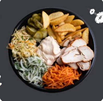 Шаверма на тарелке курица+фри