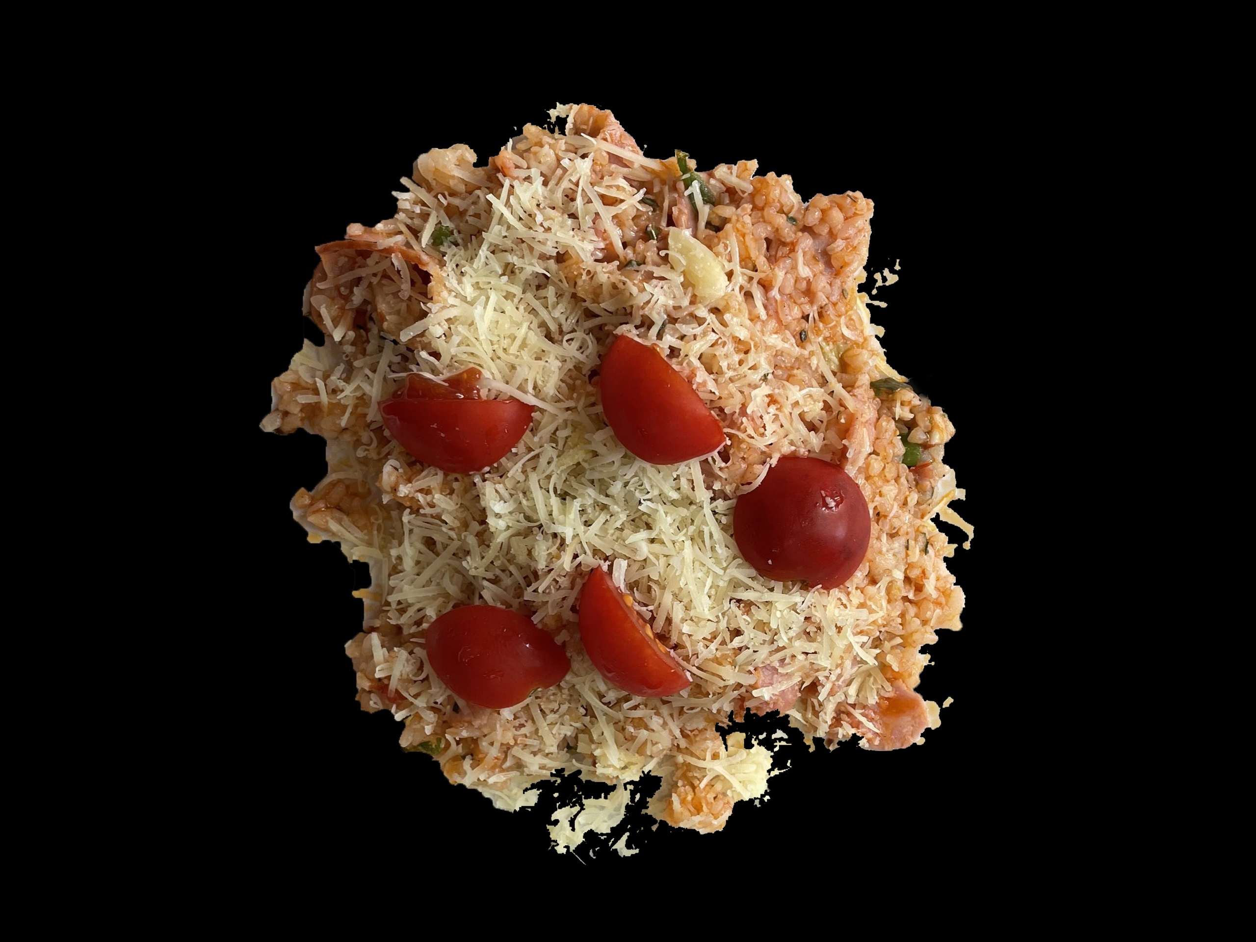 Рис с томатным соусом и беконом