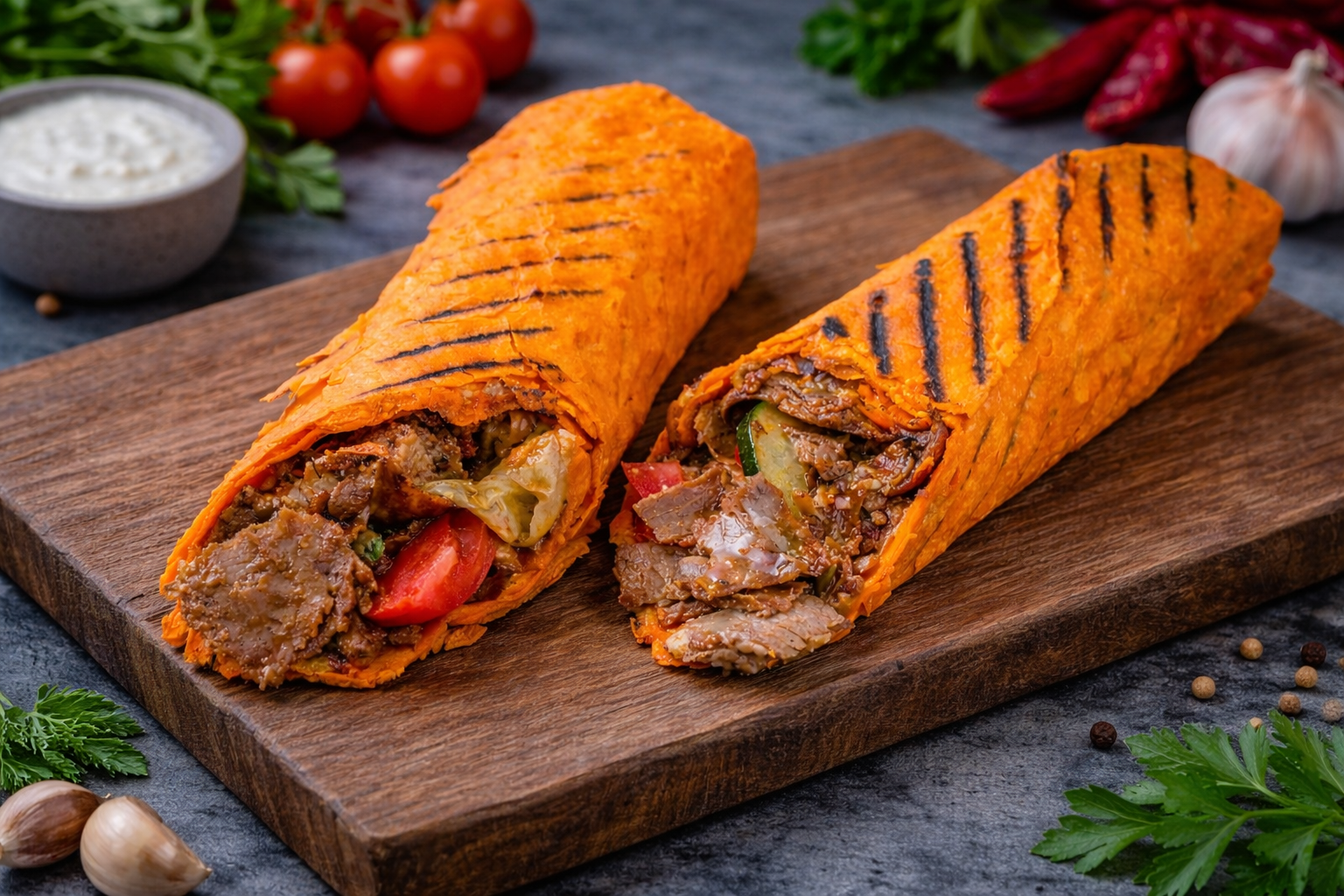 Шаурма с говядиной в сырном лаваша