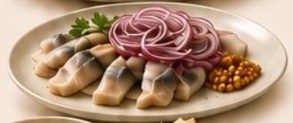 Сельдь маринованная в горчичном соусе с луком