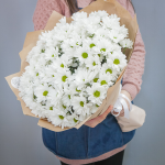 Букет из 15 белых хризантем в крафте