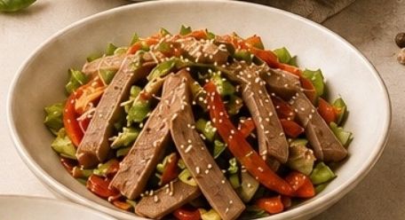 Салат с говяжьим языком и ореховым соусом