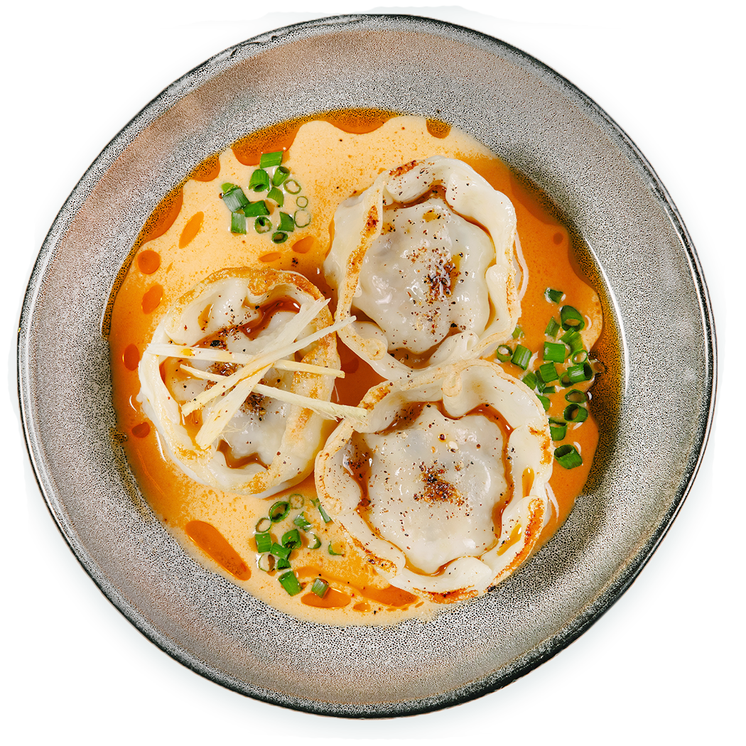 Гедза с креветками и соусом Биск