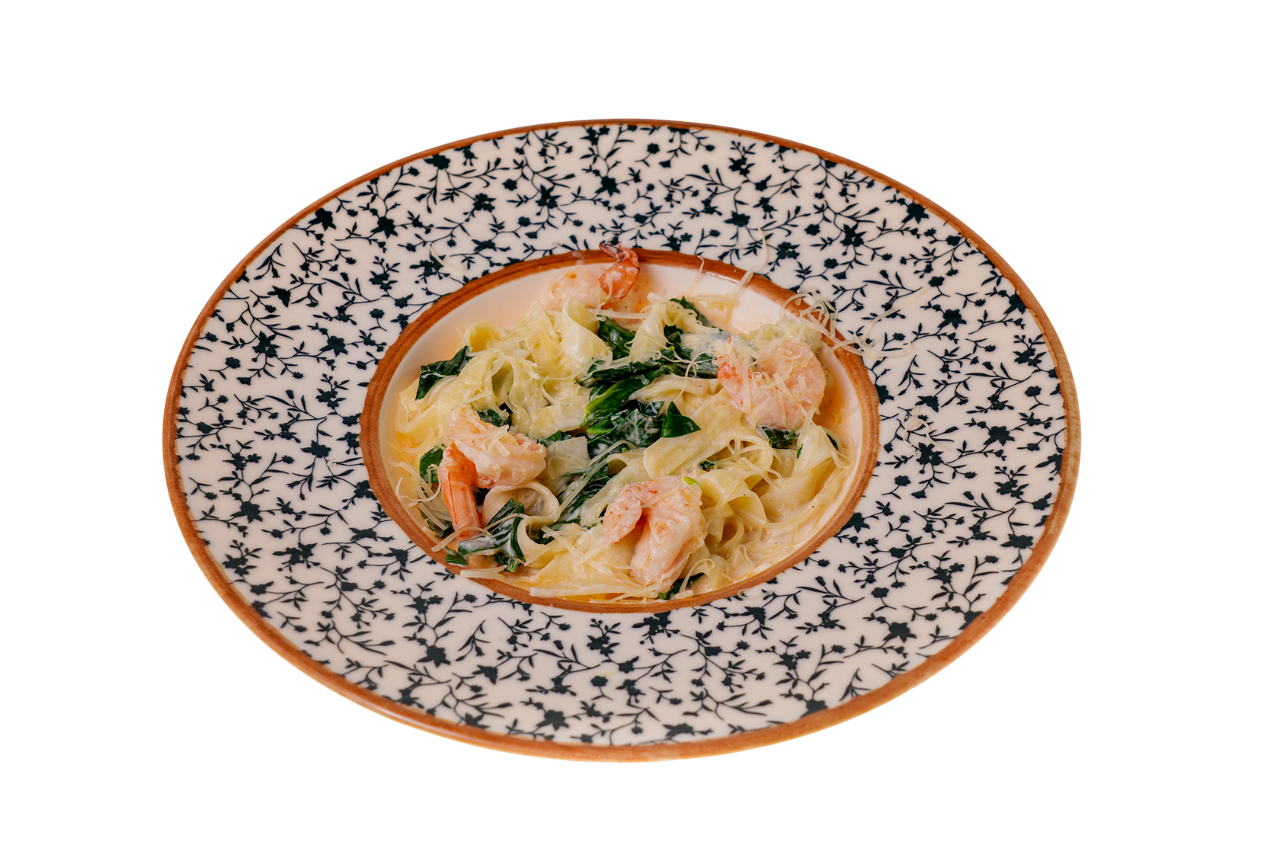 Тальятелле с креветками и шпинатом