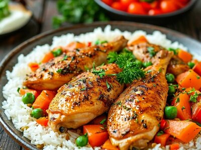 Куриные ножки на гриле с рисом
