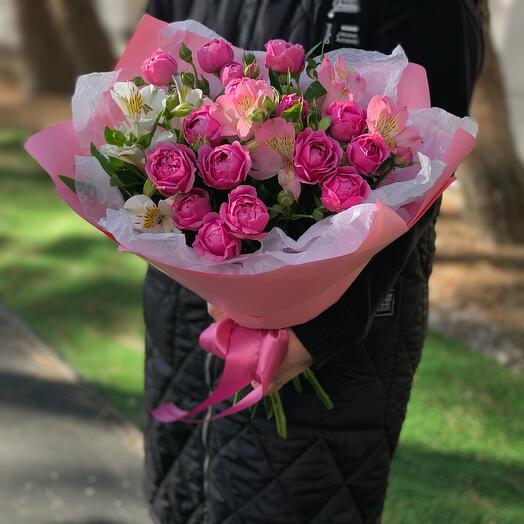 Пион роза мисти баблз и альстромерия